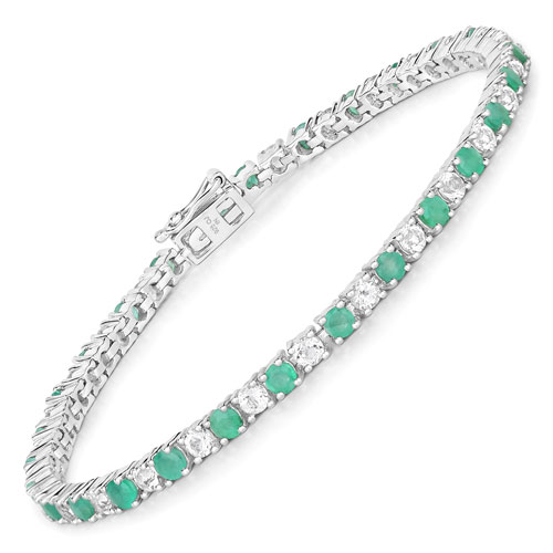 Bracelets-5.77 Carat Genuine Emerald and White Topaz .925 Sterling Silver Bracelet