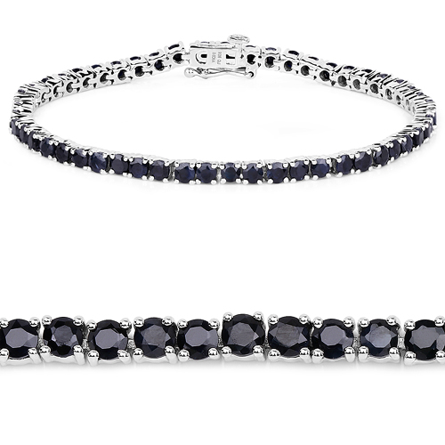 Bracelets-6.89 Carat Genuine Black Sapphire .925 Sterling Silver Bracelet