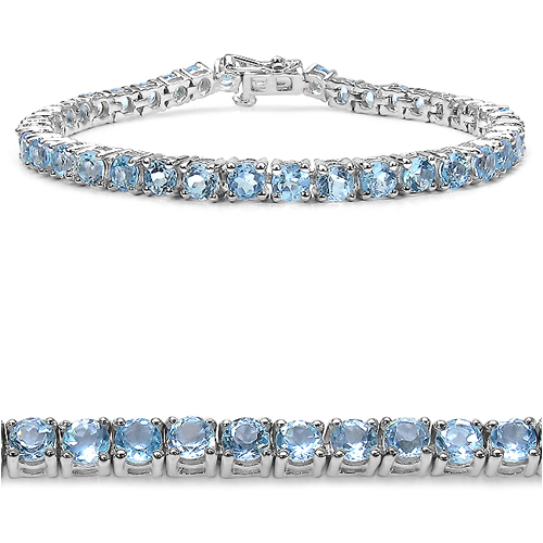Bracelets-8.20 Carat Genuine Blue Topaz .925 Sterling Silver Bracelet