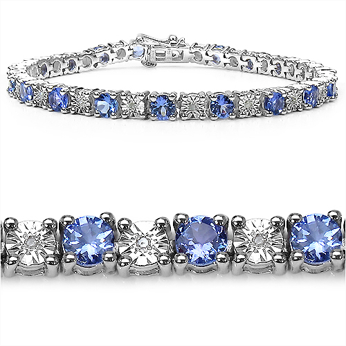 Bracelets-5.25 Carat Genuine Tanzanite and 0.15 ct.t.w Genuine Diamond Accents Sterling Silver Bracelet