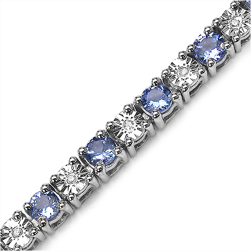 5.25 Carat Genuine Tanzanite and 0.15 ct.t.w Genuine Diamond Accents Sterling Silver Bracelet