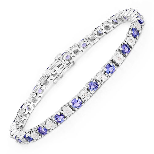 Bracelets-5.44 Carat Genuine Tanzanite and White Diamond .925 Sterling Silver Bracelet