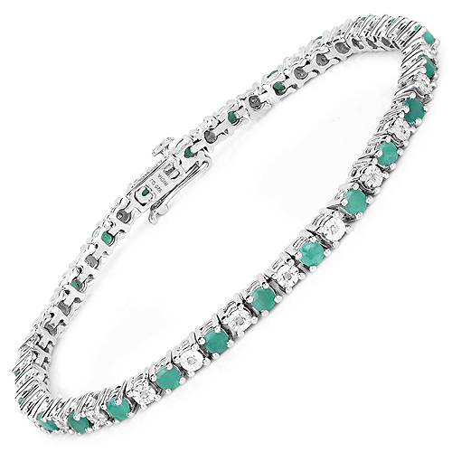 2.50 Carat Genuine Emerald and White Diamond .925 Sterling Silver Bracelet