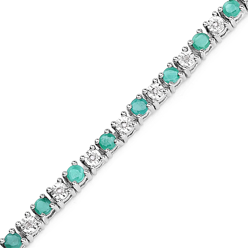 2.50 Carat Genuine Emerald and White Diamond .925 Sterling Silver Bracelet