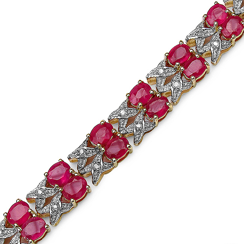 14K Yellow Gold Plated 18.32 Carat Genuine Glass Filled Ruby & White Diamond .925 Sterling Silver Bracelet