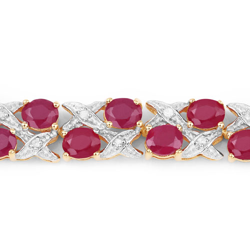 16.51 Carat Glass Filled Ruby and White Diamond .925 Sterling Silver Bracelet