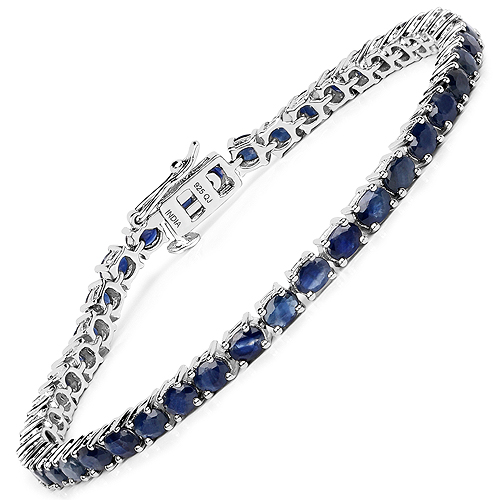 Bracelets-8.40 Carat Genuine Blue Sapphire .925 Sterling Silver Bracelet