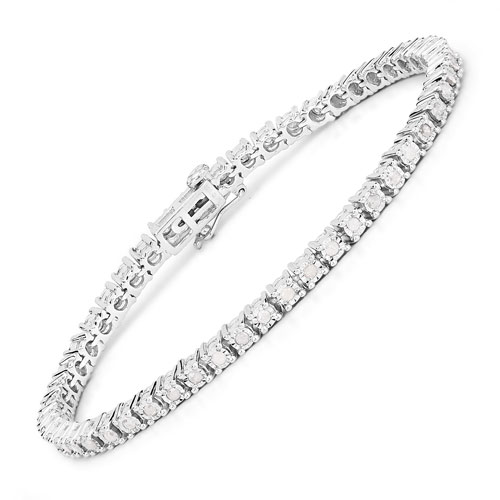 Bracelets-1.25 Carat Genuine White Diamond .925 Sterling Silver Bracelet