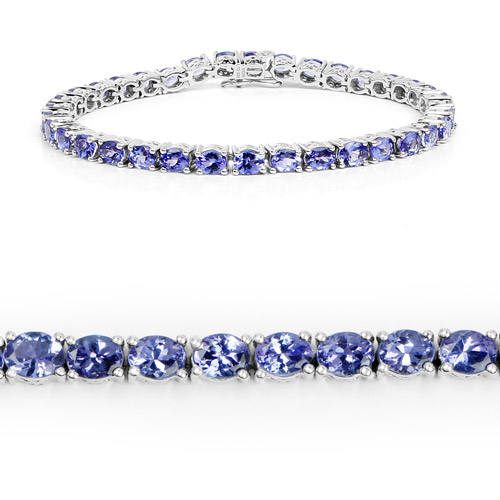 Bracelets-11.88 Carat Genuine Tanzanite .925 Sterling Silver Bracelet