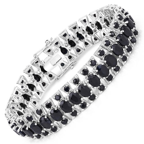 Bracelets-41.58 Carat Genuine Black Sapphire .925 Sterling Silver Bracelet