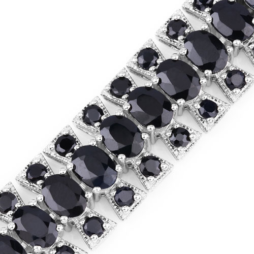 41.58 Carat Genuine Black Sapphire .925 Sterling Silver Bracelet