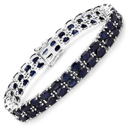 Bracelets-28.80 Carat Genuine Blue Sapphire .925 Sterling Silver Bracelet