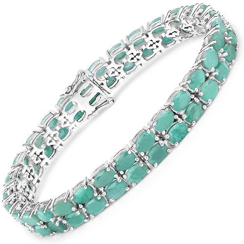 Bracelets-26.40 Carat Genuine Emerald .925 Sterling Silver Bracelet