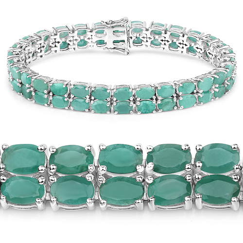 26.40 Carat Genuine Emerald .925 Sterling Silver Bracelet