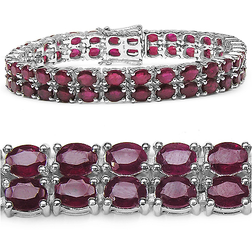 Bracelets-35.20 Carat Genuine Glass Filled Ruby .925 Sterling Silver Bracelet