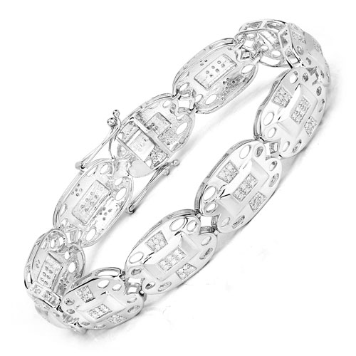 Bracelets-0.96 Carat Genuine White Diamond .925 Sterling Silver Bracelet