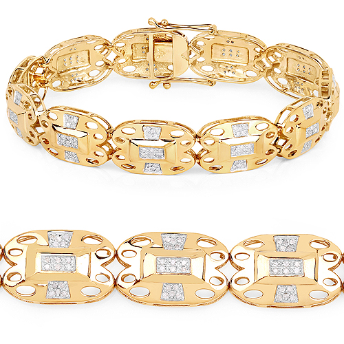 Bracelets-14K Yellow Gold Plated 0.96 Carat Genuine White Diamond .925 Sterling Silver Bracelet