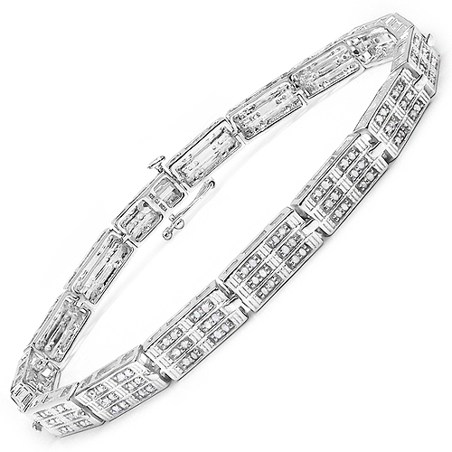 Bracelets-1.16 Carat Genuine White Diamond 14K White Gold Plated .925 Sterling Silver Bracelet