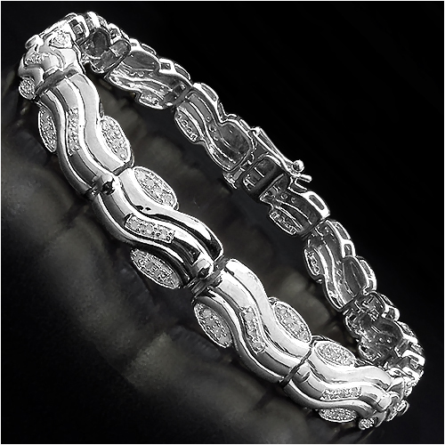 Bracelets-14K White Gold Plated 0.88 Carat Genuine White Diamond .925 Sterling Silver Bracelet