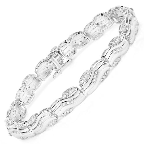 Bracelets-0.84 Carat Genuine White Diamond .925 Sterling Silver Bracelet