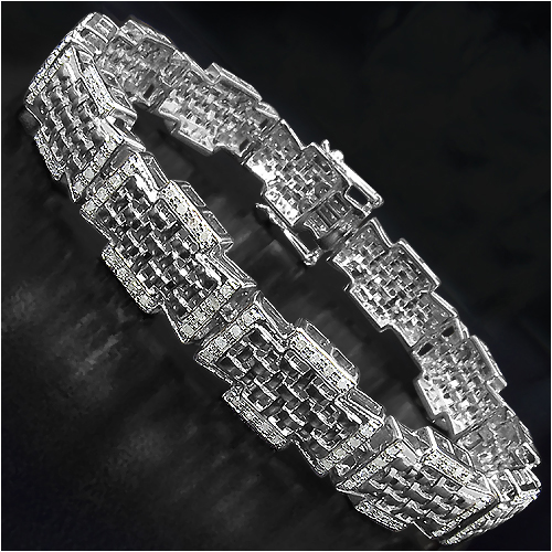 Bracelets-14K White Gold Plated 1.09 Carat Genuine White Diamond .925 Sterling Silver Bracelet