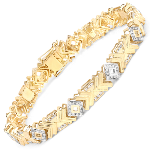Bracelets-0.98 Carat Genuine White Diamond .925 Sterling Silver Bracelet