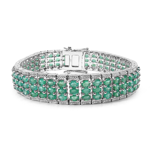 Bracelets-18.30 Carat Genuine Emerald .925 Sterling Silver Bracelet