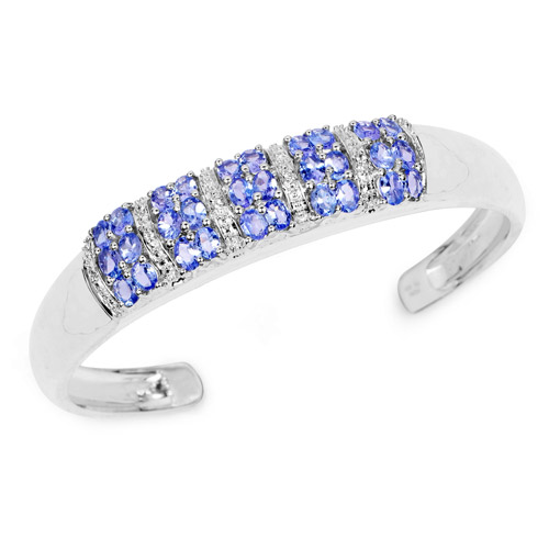 Bracelets-5.15 Carat Genuine Tanzanite and White Topaz .925 Sterling Silver Bracelet