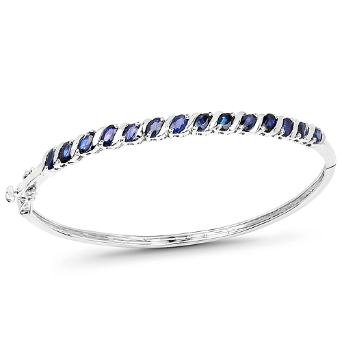 Bracelets-3.50 Carat Genuine Blue Sapphire .925 Sterling Silver Bangle