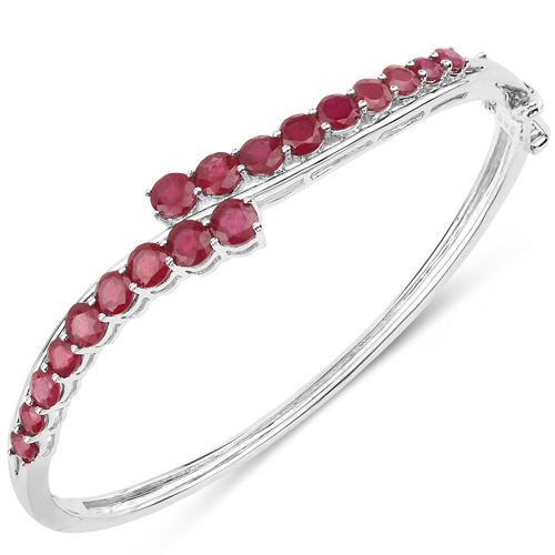 Bracelets-7.48 Carat Glass Filled Ruby Sterling Silver Bangle