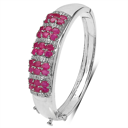 Bracelets-7.50 ct. t.w. Ruby and White Topaz Bangle in Sterling Silver