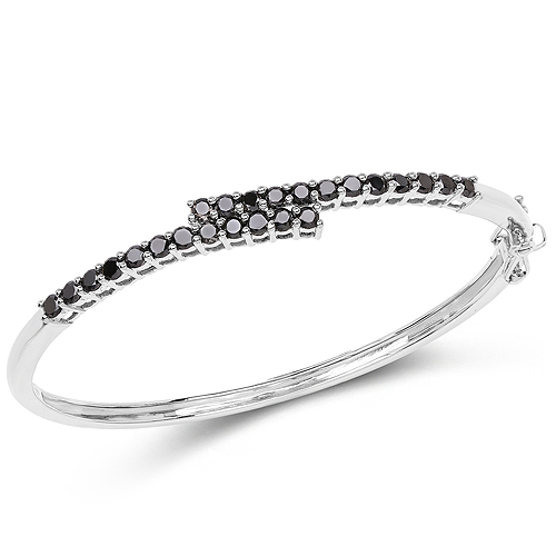Bracelets-2.52 Carat Genuine Black Diamond .925 Sterling Silver Bangle