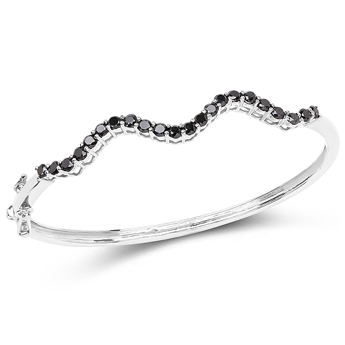 Bracelets-2.31 Carat Genuine Black Diamond .925 Sterling Silver Bangle