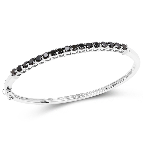 Bracelets-2.98 Carat Genuine Black Diamond .925 Sterling Silver Bangle