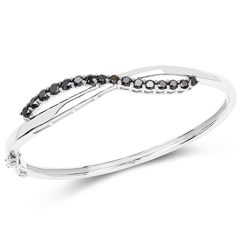 Bracelets-2.22 Carat Genuine Black Diamond .925 Sterling Silver Bangle
