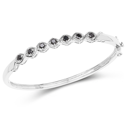 Bracelets-1.03 Carat Genuine Black Diamond .925 Sterling Silver Bangle
