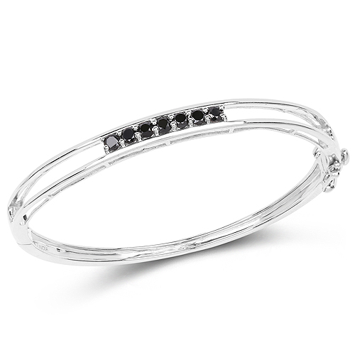 Bracelets-1.03 Carat Genuine Black Diamond .925 Sterling Silver Bangle