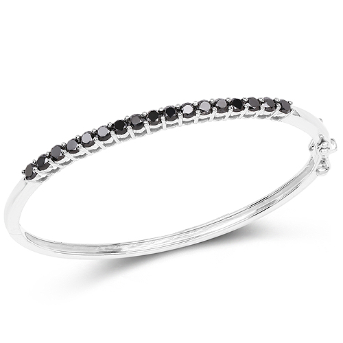 Bracelets-2.50 Carat Genuine Black Diamond .925 Sterling Silver Bangle