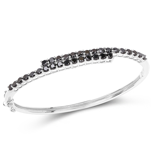 Bracelets-4.00 Carat Genuine Black Diamond .925 Sterling Silver Bangle