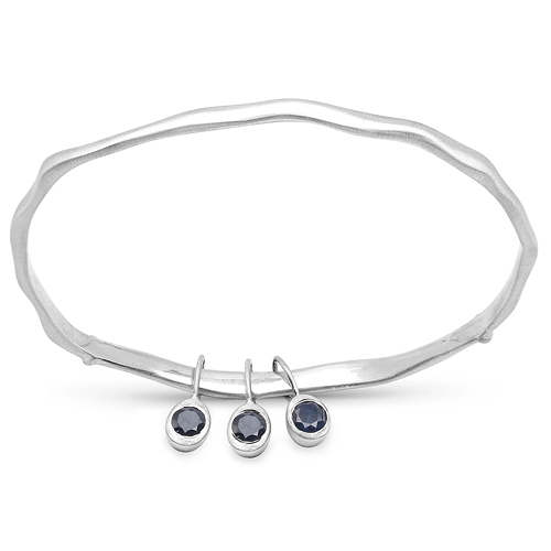 Bracelets-0.81 Carat Genuine Blue Sapphire .925 Sterling Silver Bangle