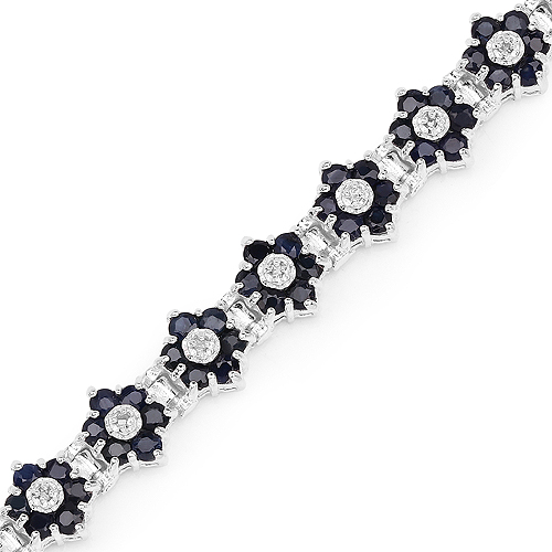 6.31 Carat Genuine Blue Sapphire and White Diamond .925 Sterling Silver Bracelet