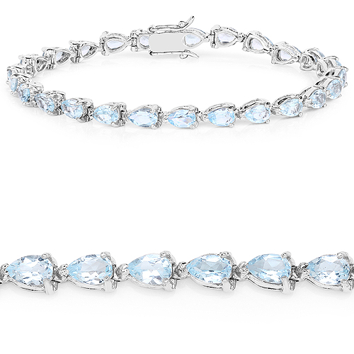 Bracelets-13.20 Carat Genuine Blue Topaz .925 Sterling Silver Bracelet