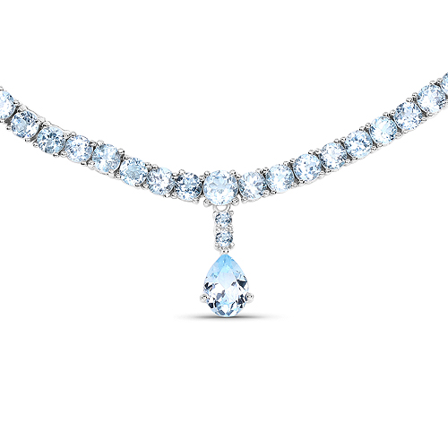 Necklaces-50.00 Carat Genuine Blue Topaz .925 Sterling Silver Necklace