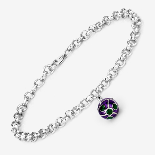 Bracelets-10.92 Grams .925 Sterling Silver Purple & Green Enamel Charm Bracelet