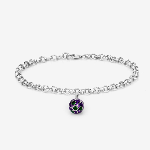 10.92 Grams .925 Sterling Silver Purple & Green Enamel Charm Bracelet