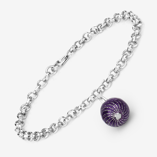 Bracelets-11.78 Grams .925 Sterling Silver Purple Enamel Charm Bracelet