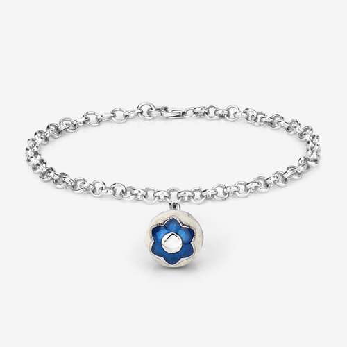 12.52 Grams .925 Sterling Silver Blue & White Enamel Charm Bracelet