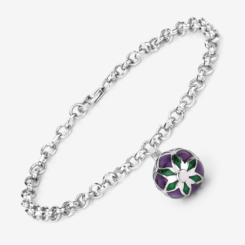 Bracelets-12.65 Grams .925 Sterling Silver Purple & Green Enamel Charm Bracelet