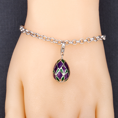 12.65 Grams .925 Sterling Silver Purple & Green Enamel Charm Bracelet