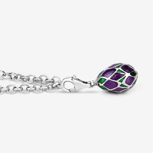 12.65 Grams .925 Sterling Silver Purple & Green Enamel Charm Bracelet